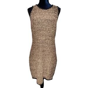 Carmen Marc Valvo Womens Back Zip Metallic Knit Sheath Dress Brown Large